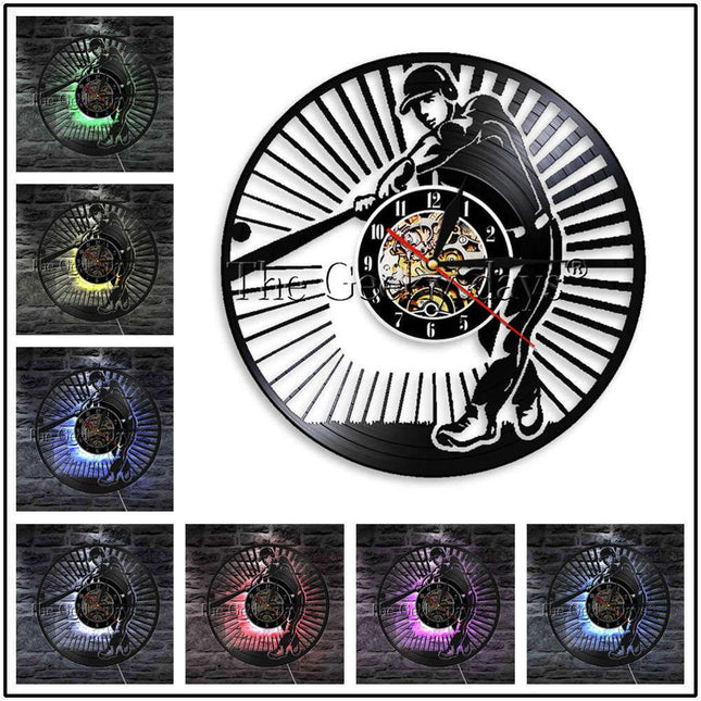 Baseball-aiheinen vinyylilevy seinäkello