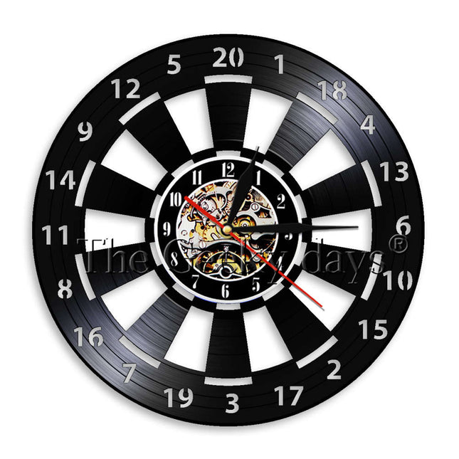 Darts-aiheinen vinyylilevy seinäkello