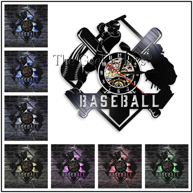 Baseball-aiheinen vinyylilevy seinäkello