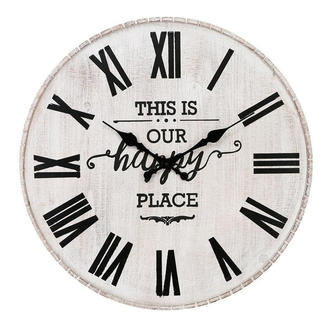 Rustiikkinen puinen seinäkello tekstillä