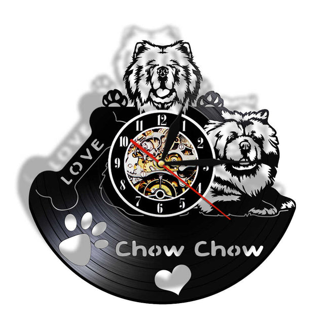 Chow Chow koira vinyylilevy seinäkello