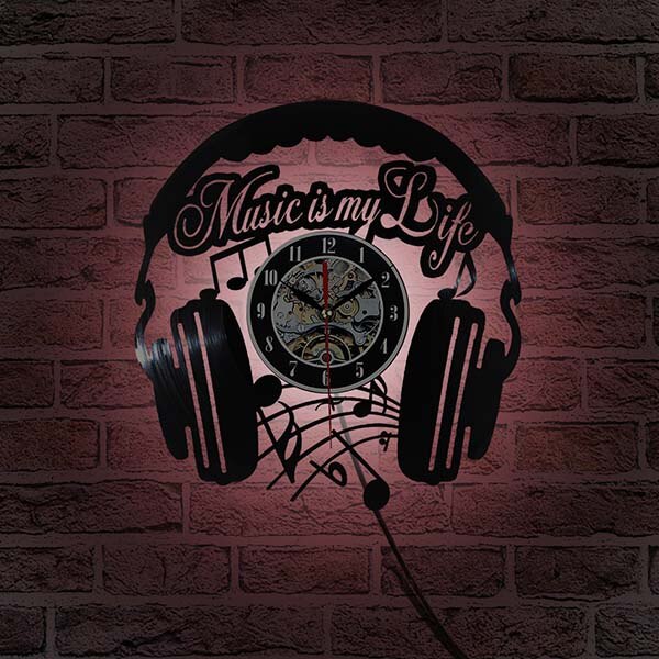 Kuuloke-aiheinen vinyylilevy seinäkello musiikin ystävälle