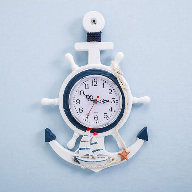 Meriaiheinen ankkuri seinäkello puusta