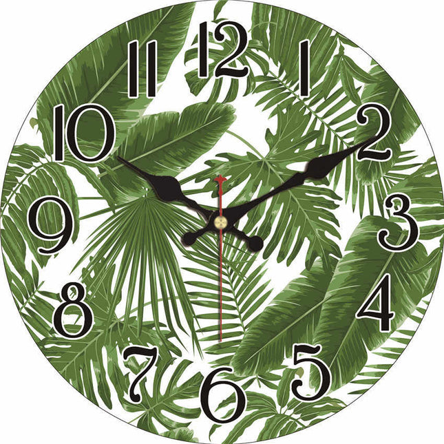Trooppinen seinäkello vihreillä lehtikuvioilla