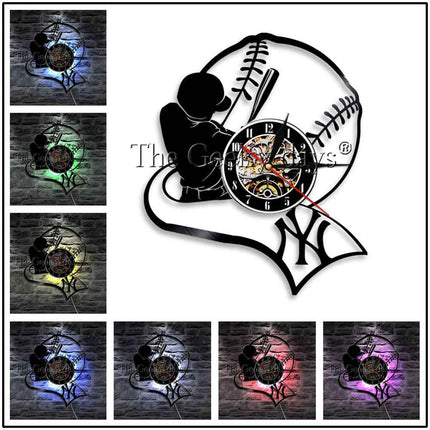 Baseball-aiheinen vinyylilevy seinäkello