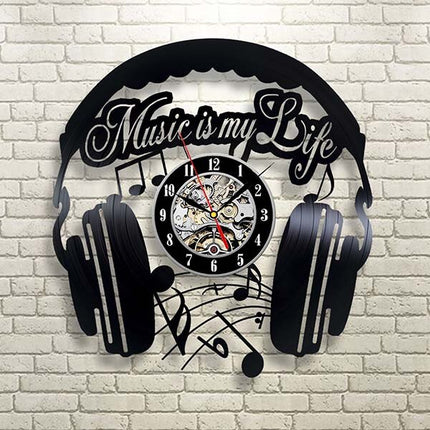 Kuuloke-aiheinen vinyylilevy seinäkello musiikin ystävälle