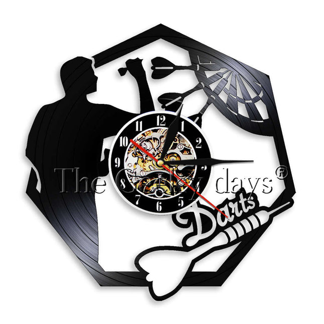 Darts-aiheinen vinyylilevy seinäkello