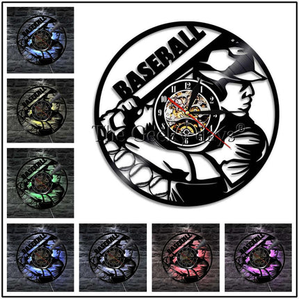 Baseball-aiheinen vinyylilevy seinäkello