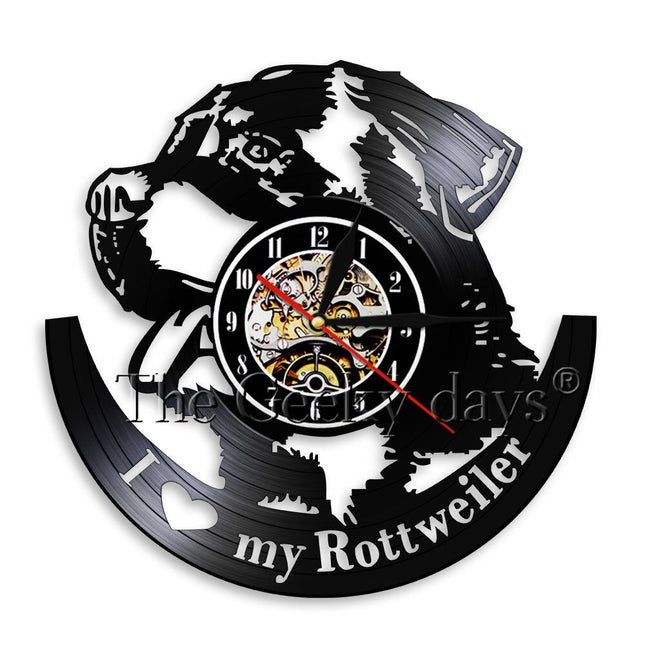 Rottweiler koira vinyylilevy seinäkello