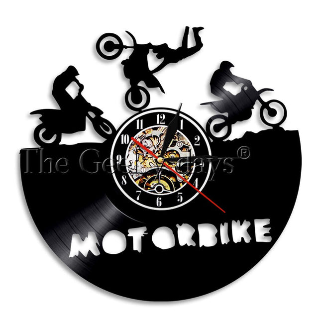 Vinyylilevy seinäkello motocross-aiheella