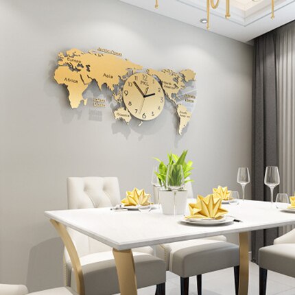 Hopeanvärinen maailmankartta seinäkello mantereilla