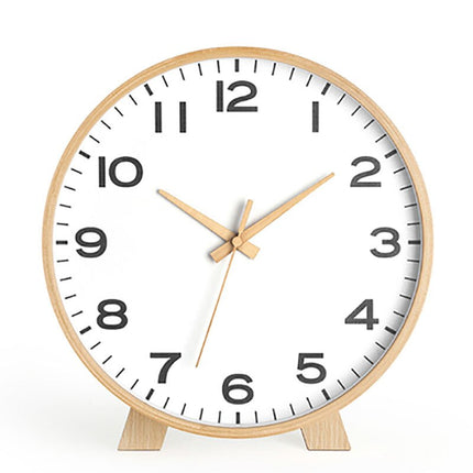 Minimalistinen pyöreä pöytäkello puukehyksellä