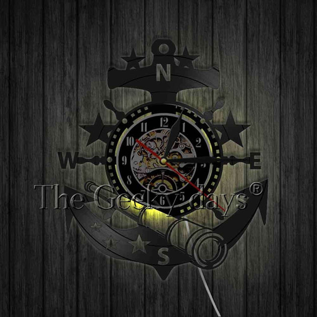 Merihenkinen ankkuri vinyylilevy seinäkello