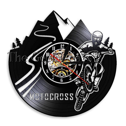 Vinyylilevy seinäkello motocross-aiheella