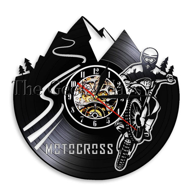 Vinyylilevy seinäkello motocross-aiheella