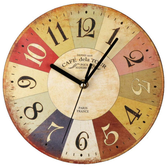 Vintage-seinäkello ranskalaisella kahvila-teemalla