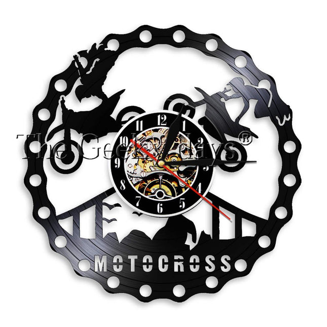 Vinyylilevy seinäkello motocross-aiheella