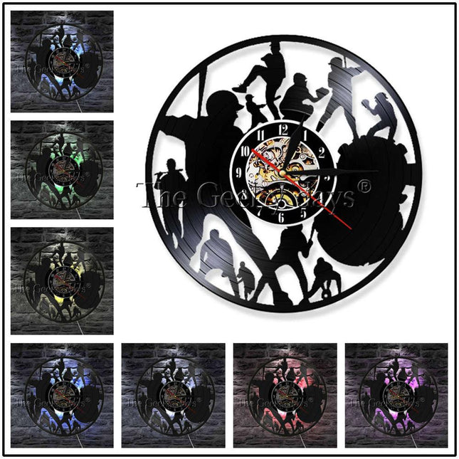 Baseball-aiheinen vinyylilevy seinäkello