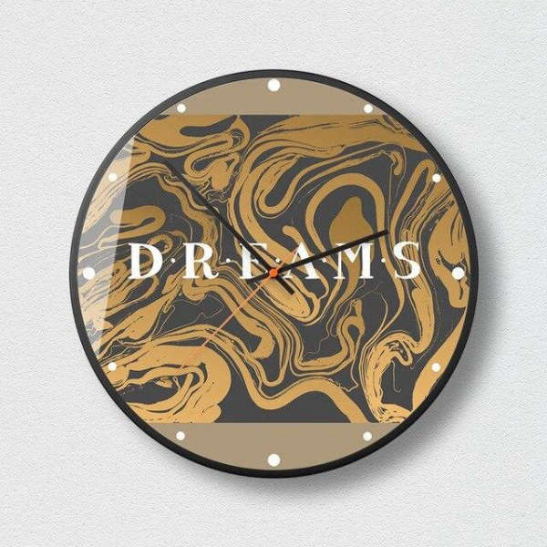 Abstrakti kultamusta seinäkello olohuoneeseen