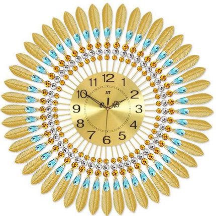 Ylellinen seinäkello höyhen- ja korukivikoristeilla