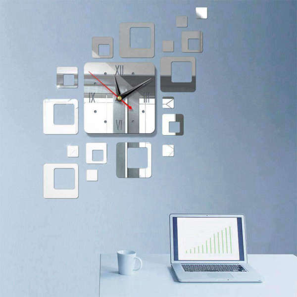 Neliönmuotoinen design seinätarra kello