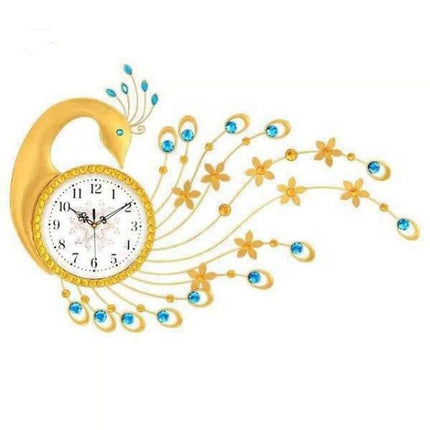 Kultainen riikinkukko muotoinen suuri seinäkello