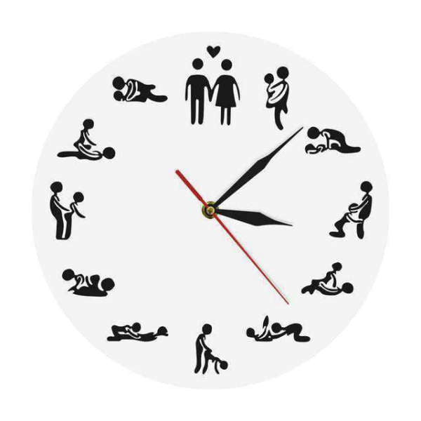 Klassinen Kamasutra-seinäkello mustavalkoisena