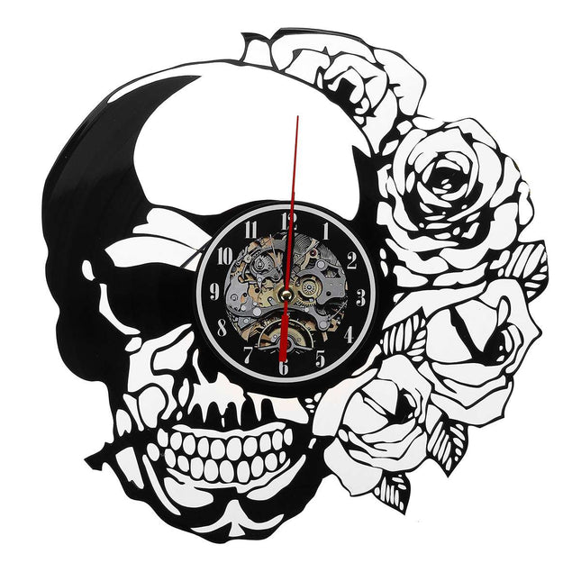 Steampunk pääkallo vinyylilevy seinäkello