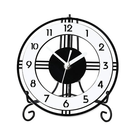 Moderni pyöreä pöytäkello metallijalustalla