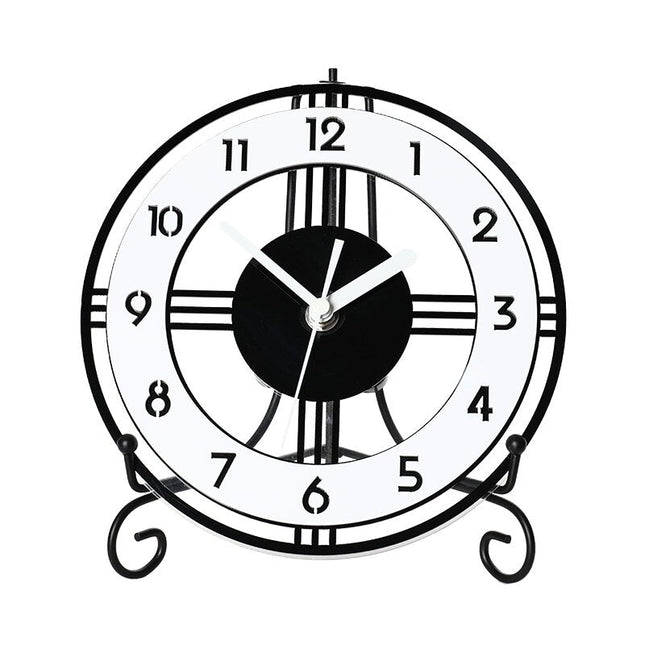 Moderni pyöreä pöytäkello metallijalustalla