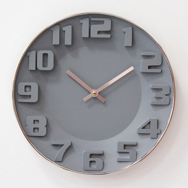 Harmaa 3D-numero seinäkello ruusukullalla