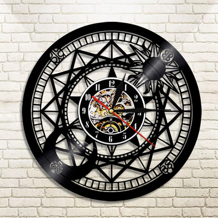 Kompassi-aiheinen vinyylilevy-seinäkello