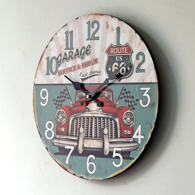 Route 66 autotalli vintage seinäkello