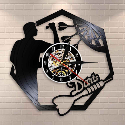 Darts-aiheinen vinyylilevy seinäkello