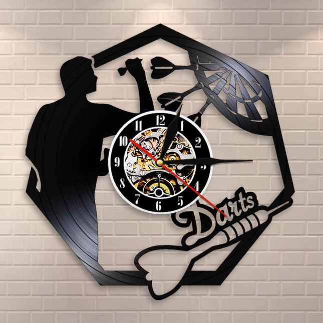 Darts-aiheinen vinyylilevy seinäkello