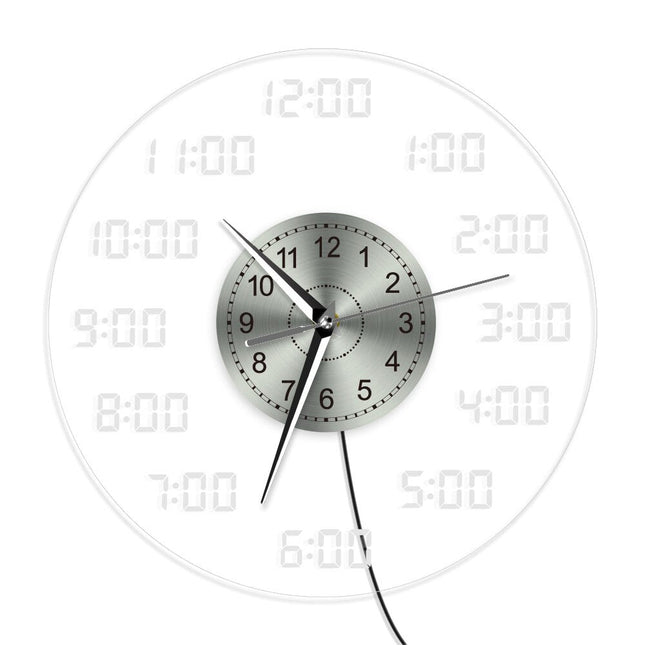 Moderni LED-seinäkello digitaalisilla numeroilla