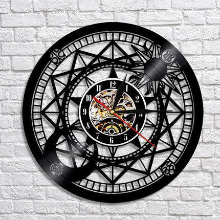 Kompassi-aiheinen vinyylilevy-seinäkello