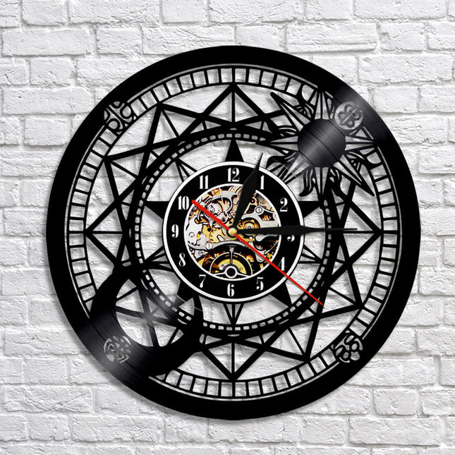 Kompassi-aiheinen vinyylilevy-seinäkello