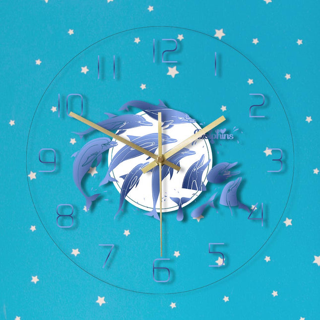 Delfiini-aiheinen moderni akryyliseinäkello