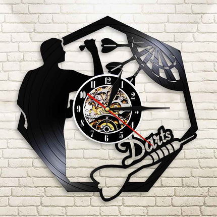 Darts-aiheinen vinyylilevy seinäkello