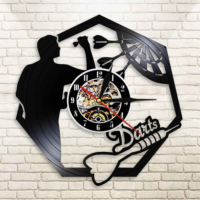 Darts-aiheinen vinyylilevy seinäkello