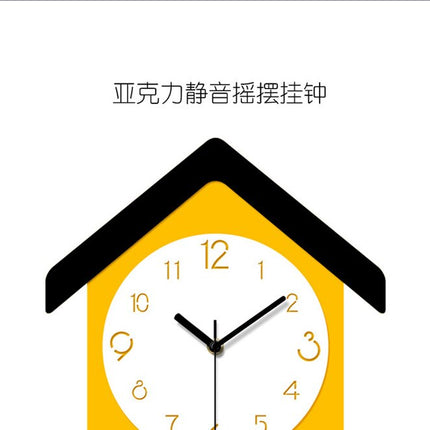 Keltainen moderni käkikello heilurilla