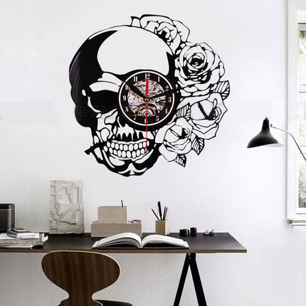 Steampunk pääkallo vinyylilevy seinäkello