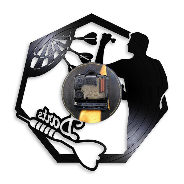 Darts-aiheinen vinyylilevy seinäkello