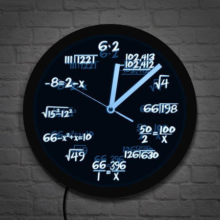 Matematiikka-aiheinen LED-seinäkello