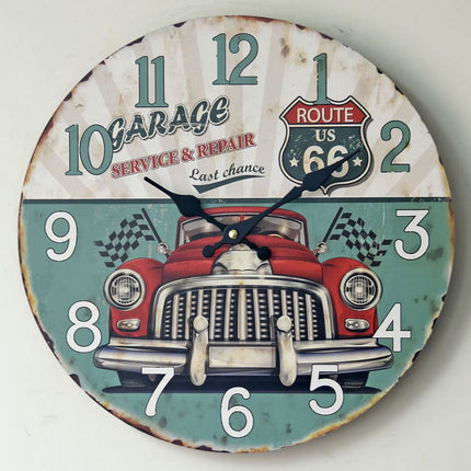 Route 66 autotalli vintage seinäkello