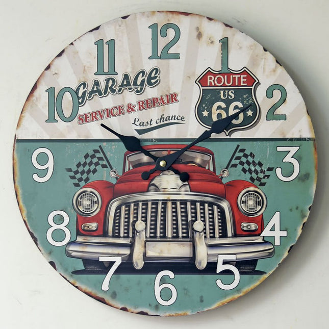 Route 66 autotalli vintage seinäkello