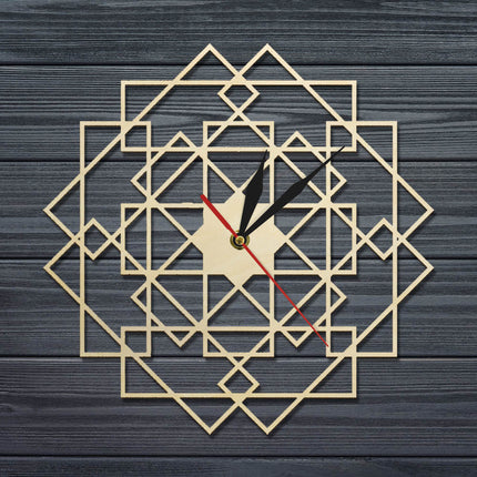 Geometrinen puinen seinäkello mandalakuviolla