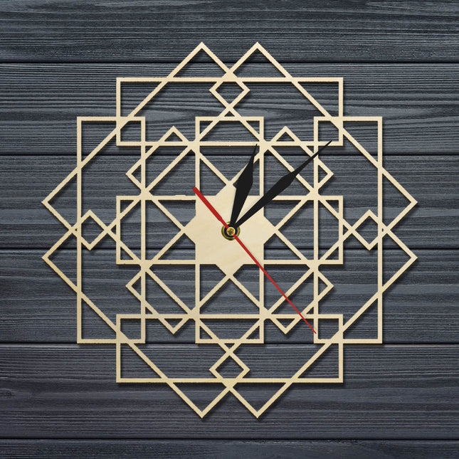 Geometrinen puinen seinäkello mandalakuviolla