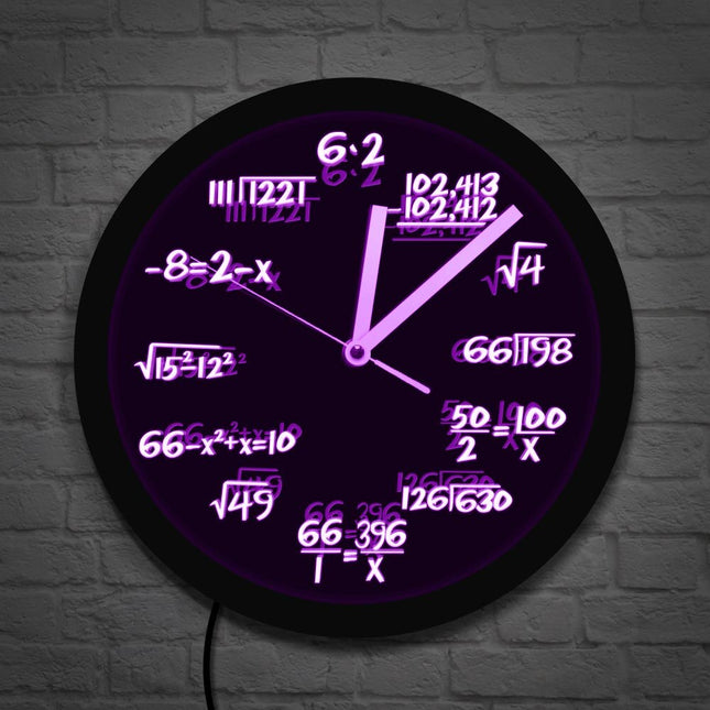Matematiikka-aiheinen LED-seinäkello